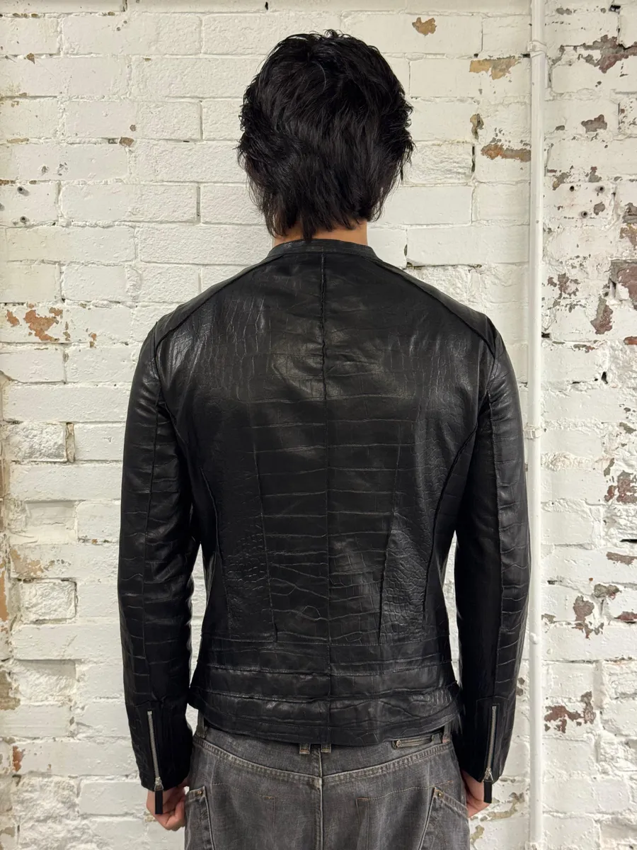 SS2011 Emporio Armani Black Crocodile-Embossed Leather Jacket - Image 4