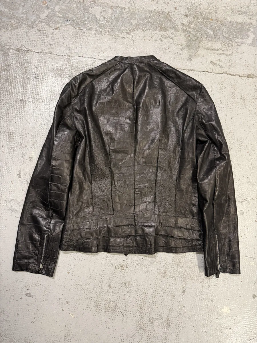 SS2011 Emporio Armani Black Crocodile-Embossed Leather Jacket - Image 5