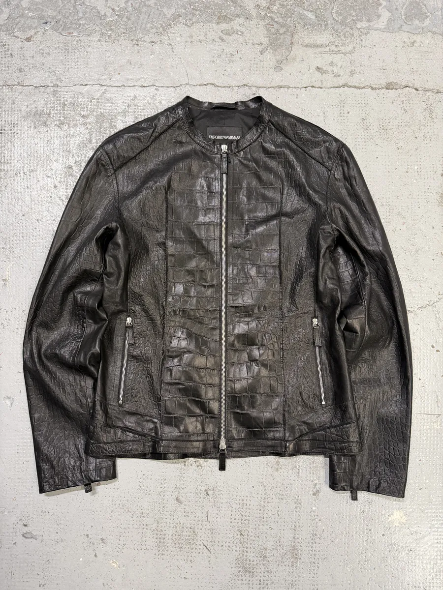 SS2011 Emporio Armani Black Crocodile-Embossed Leather Jacket - Image 6
