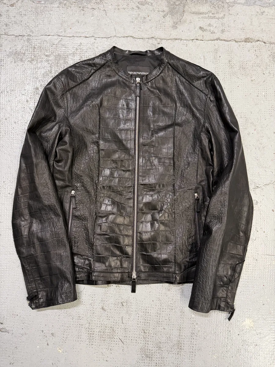 SS2011 Emporio Armani Black Crocodile-Embossed Leather Jacket - Image 7