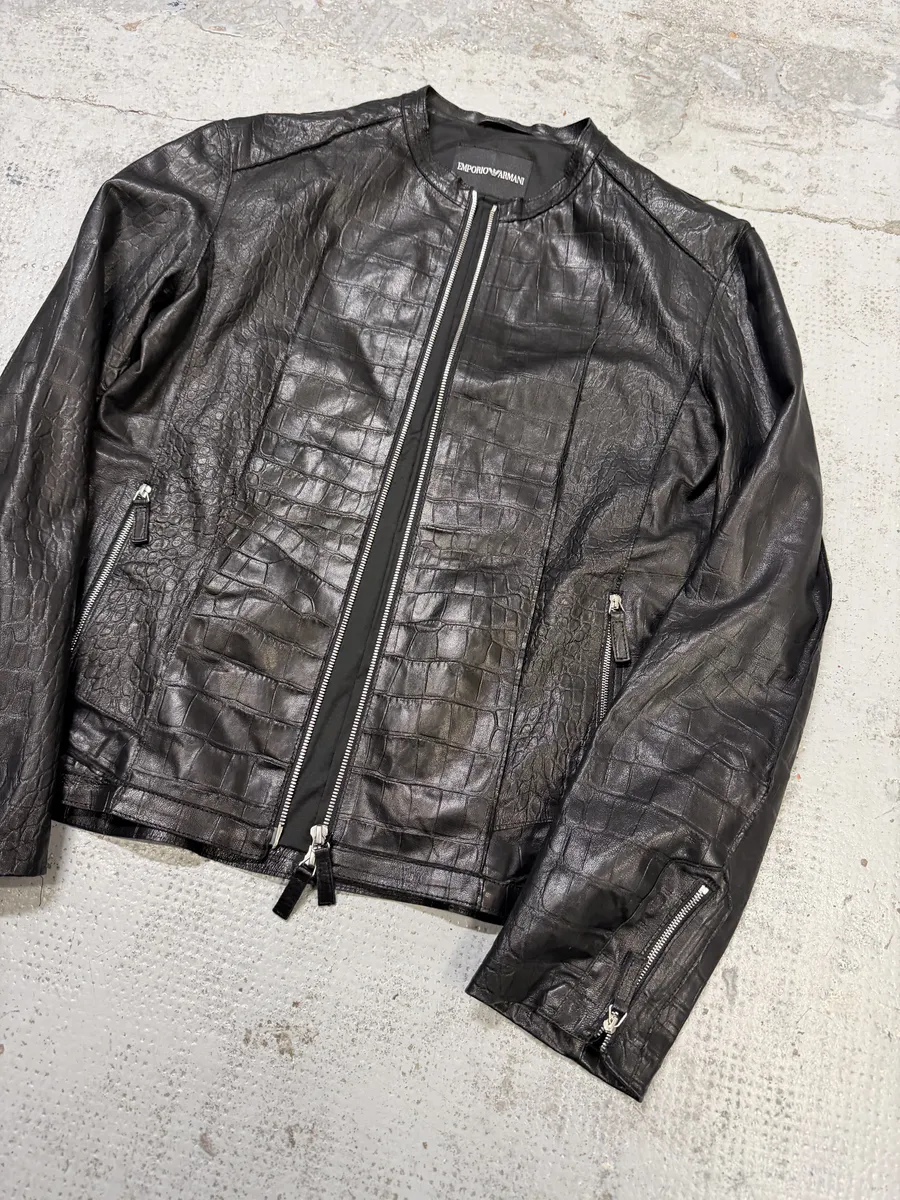 SS2011 Emporio Armani Black Crocodile-Embossed Leather Jacket - Image 9