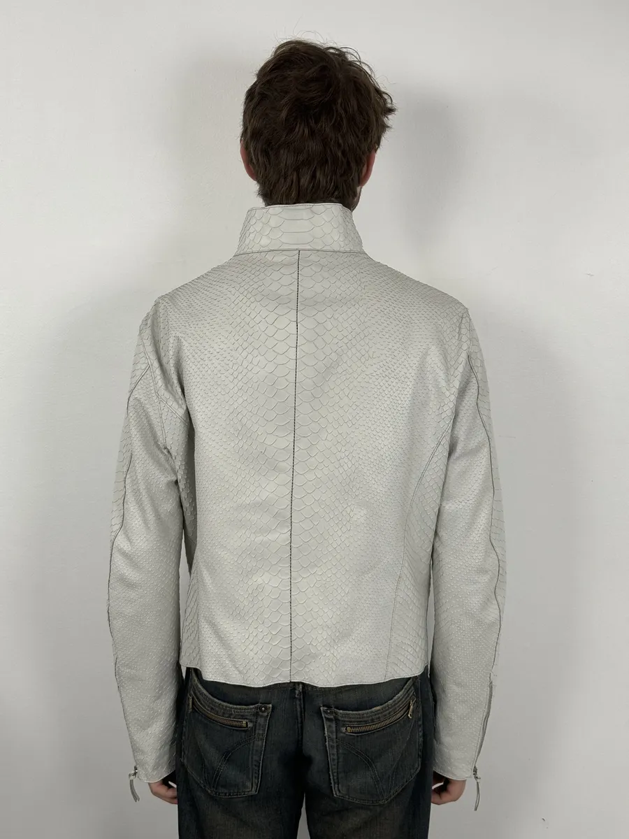 SS2011 Emporio Armani Python Embossed White Leather Jacket - Image 5