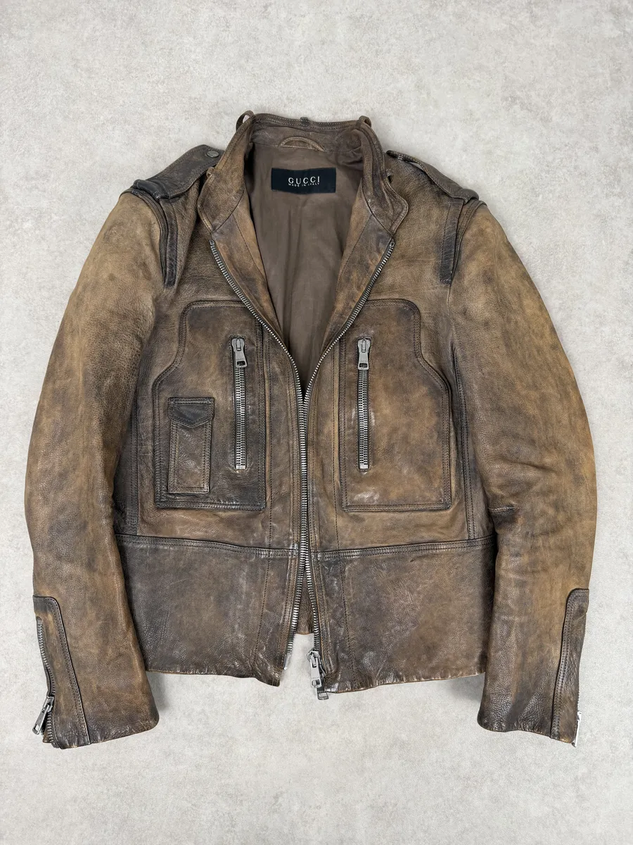 SS2011 Gucci Brown Embroidered Back Leather Jacket by Frida Giannini - Image 7