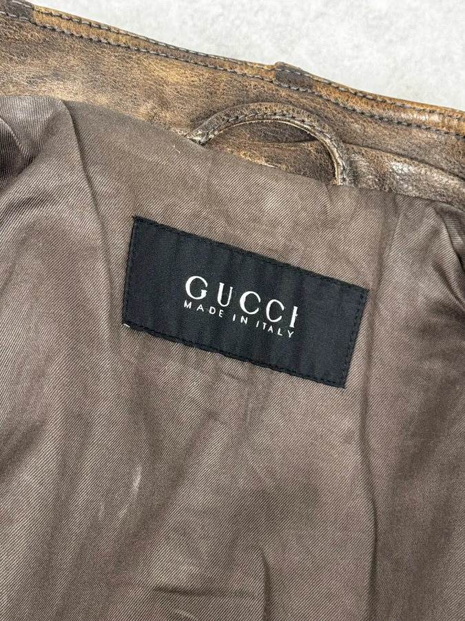 SS2011 Gucci Brown Eroded Leather Premium Jacket by Frida Giannini - Image 13