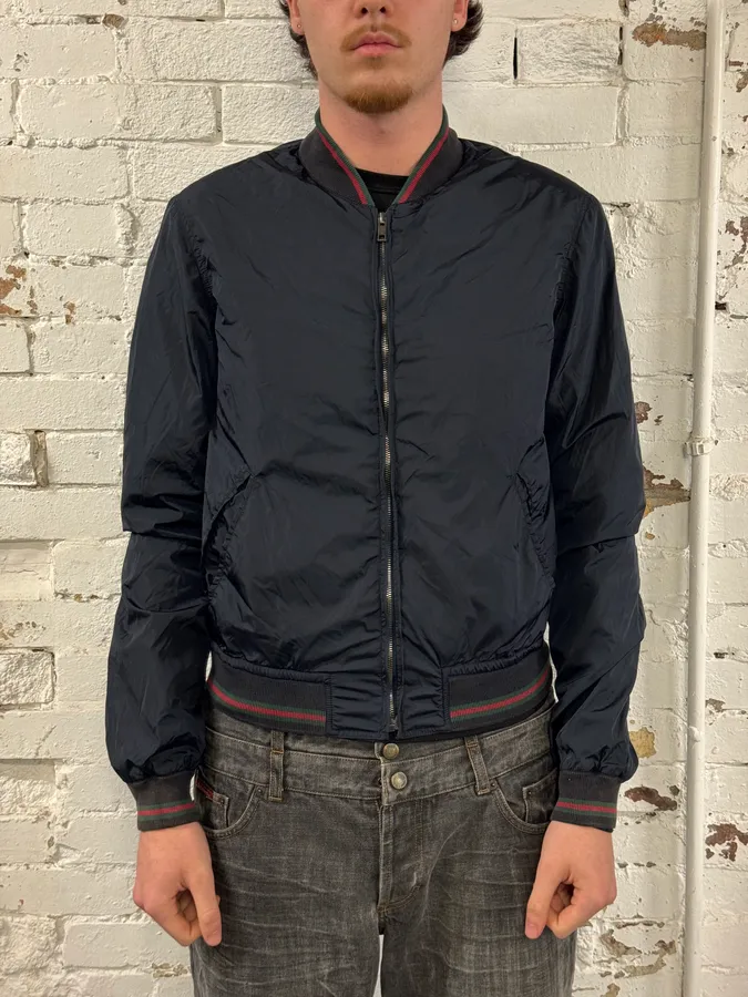 SS2011 Gucci Navy Red Stripes Nylon Bomber Jacket - Image 2