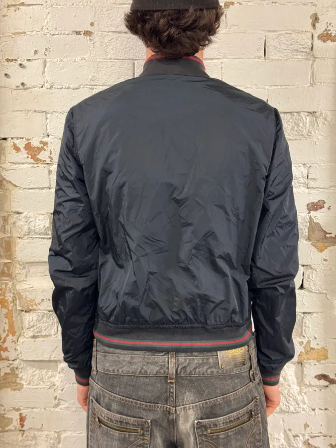 SS2011 Gucci Navy Red Stripes Nylon Bomber Jacket - Image 3