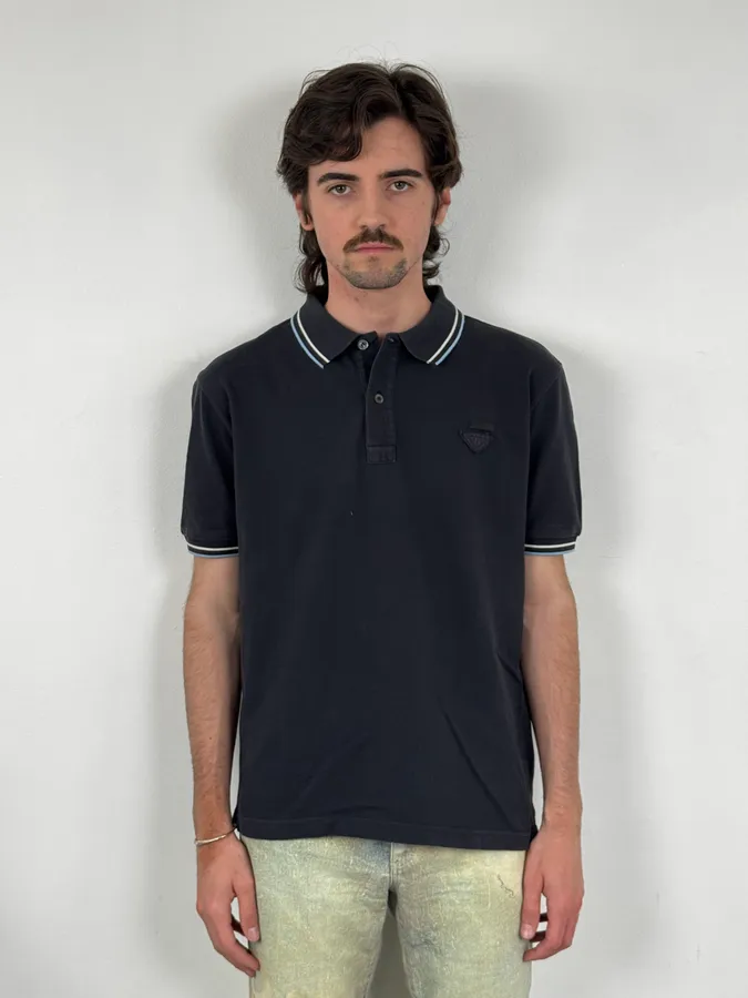 SS2011 Prada Navy Striped Collar Polo - Image 2