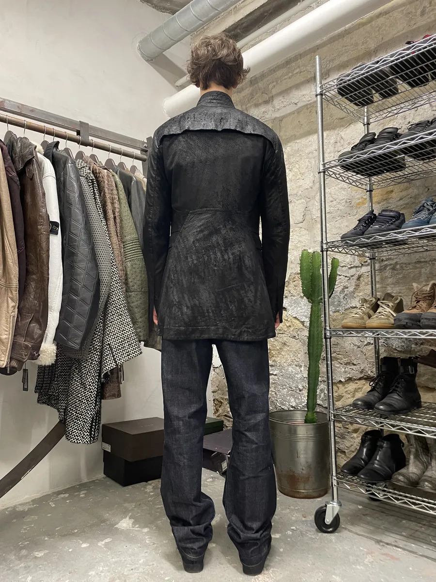 SS2011 Rick Owens Anthem Runway Blistered Black Leather Safari Jacket - Image 4