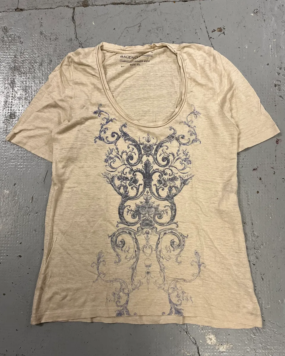 SS2012 Balenciaga Beige Ornamental Embroidered T-Shirt