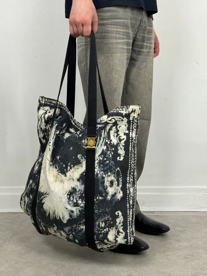 SS2012 Balmain Navy Cream Eagle Floral Tote Bag - Image 2