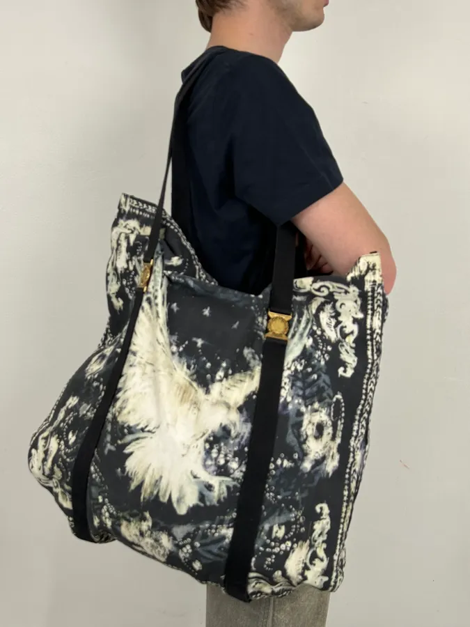 SS2012 Balmain Navy Cream Eagle Floral Tote Bag - Image 3