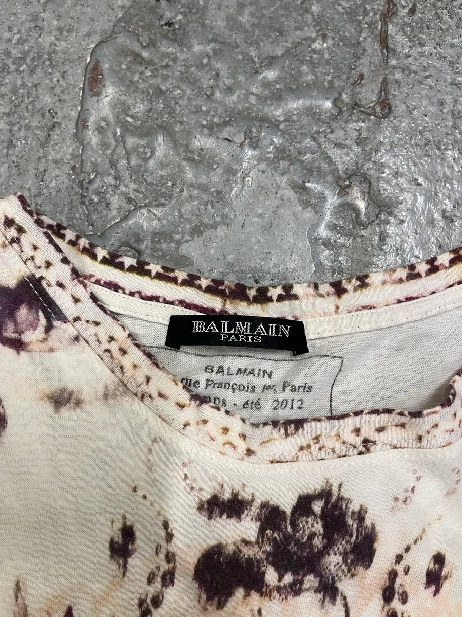 SS2012 Balmain White & Bordeaux Eagle T-Shirt - Image 7