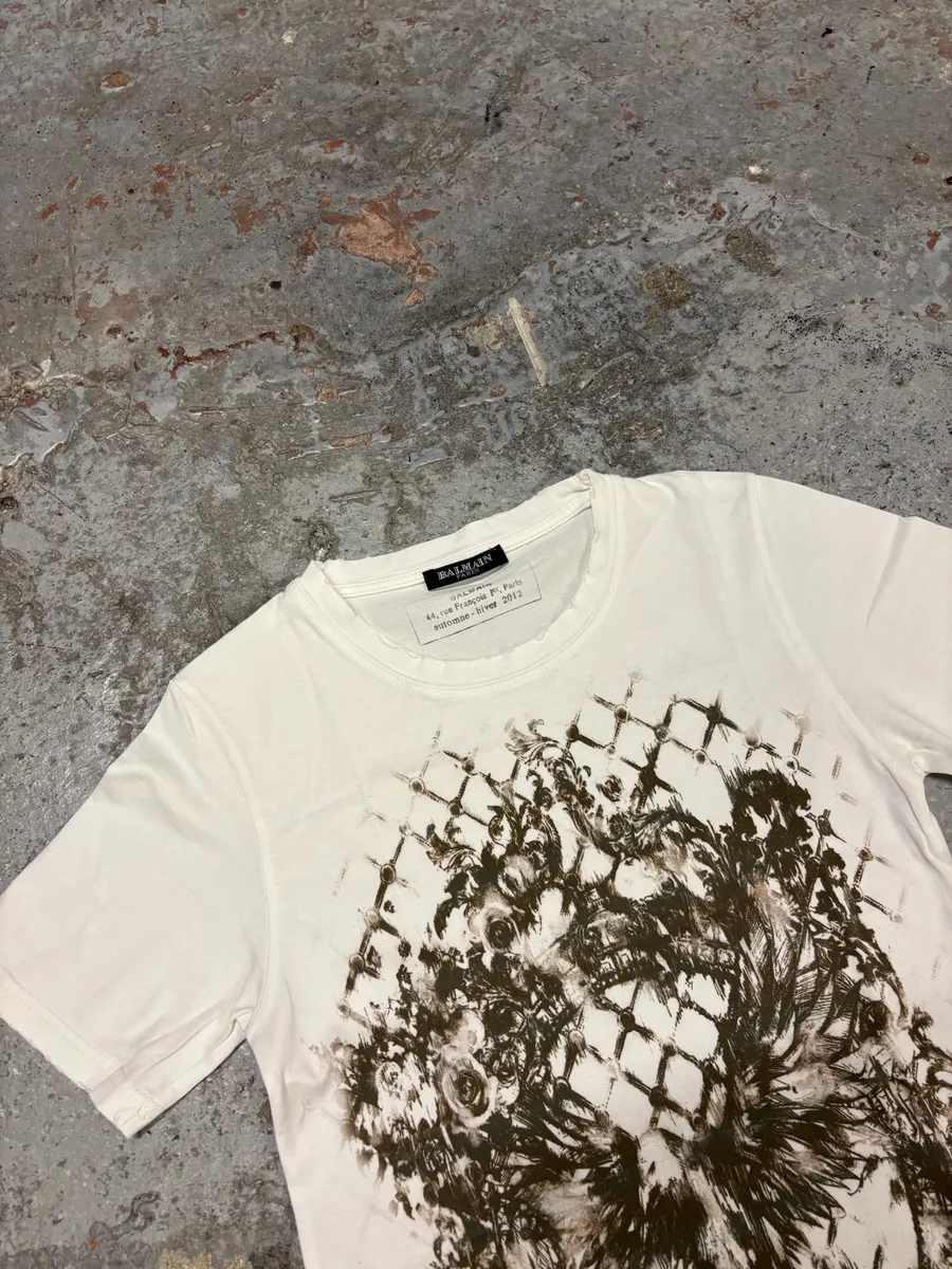 SS2012 Balmain White &  Brown Flowers T-Shirt - Image 3