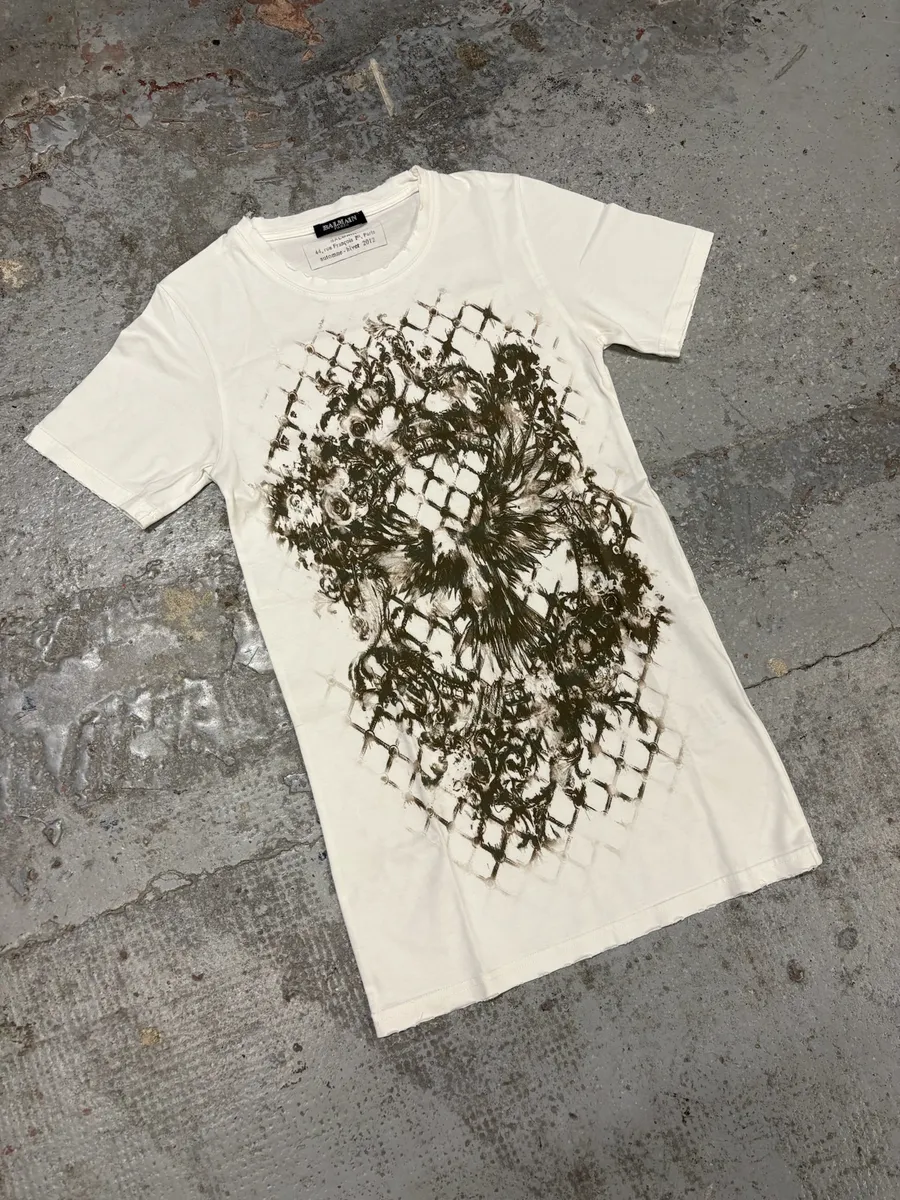 SS2012 Balmain White &  Brown Flowers T-Shirt - Image 4