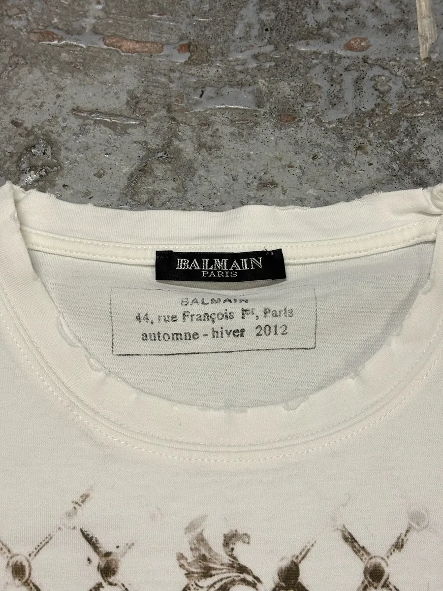SS2012 Balmain White &  Brown Flowers T-Shirt - Image 7