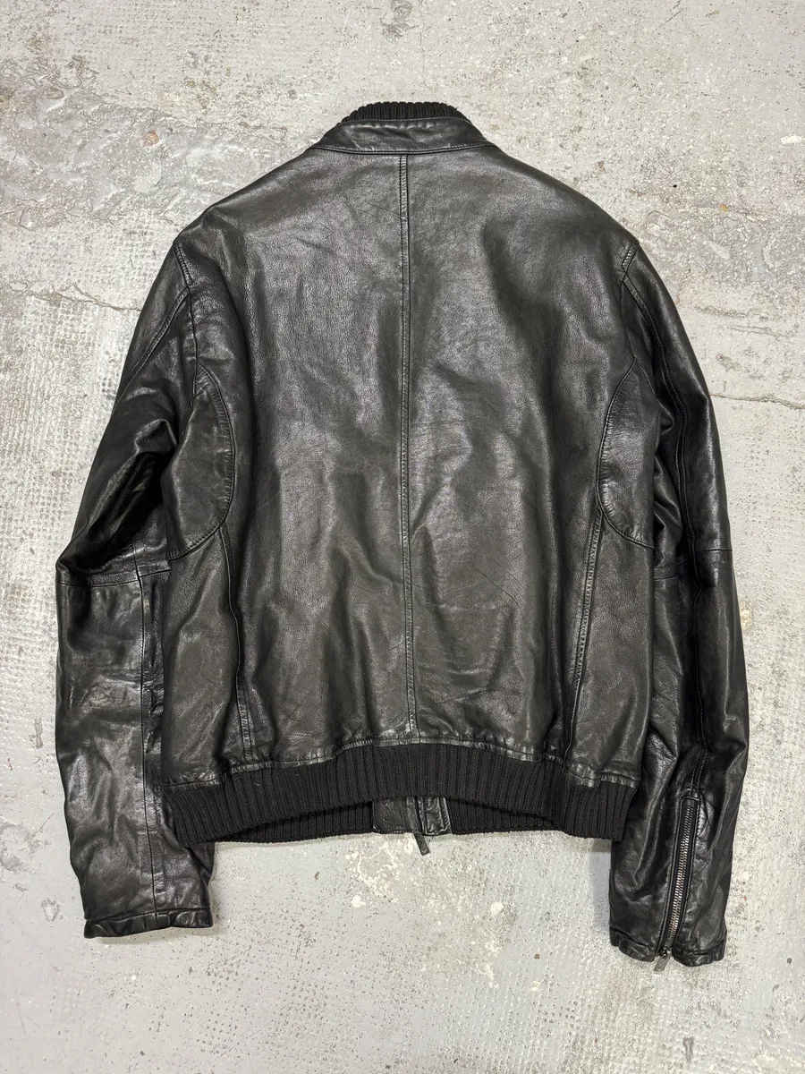 SS2012 Emporio Armani Black Biker Leather Jacket - Image 2