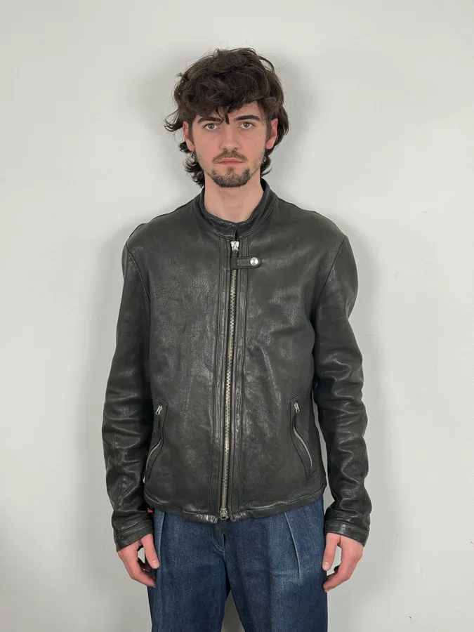 SS2012 Emporio Armani Black Biker Leather Jacket - Image 3