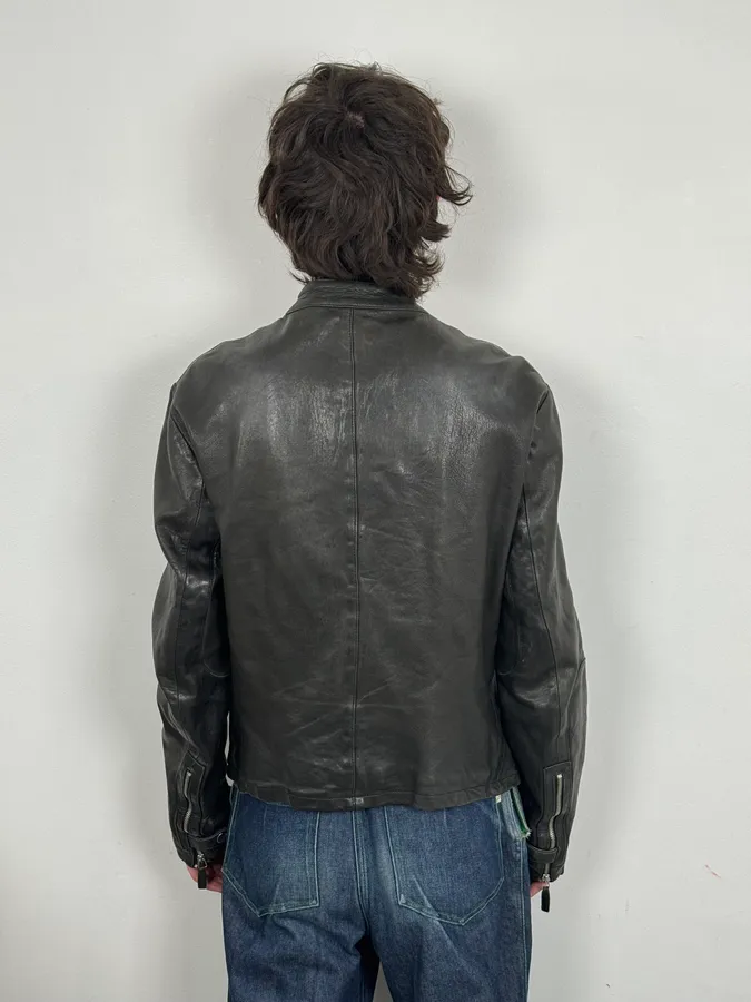 SS2012 Emporio Armani Black Biker Leather Jacket - Image 4