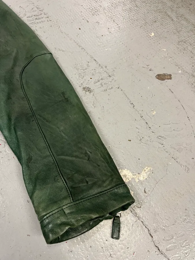 SS2012 Emporio Armani Green Biker Leather Jacket - Image 11