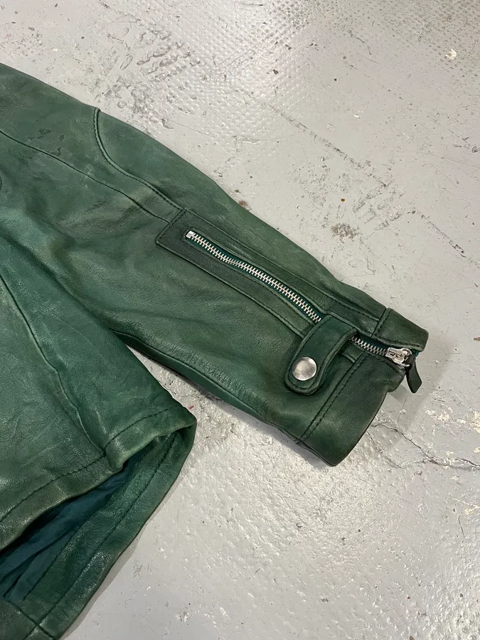 SS2012 Emporio Armani Green Biker Leather Jacket - Image 8