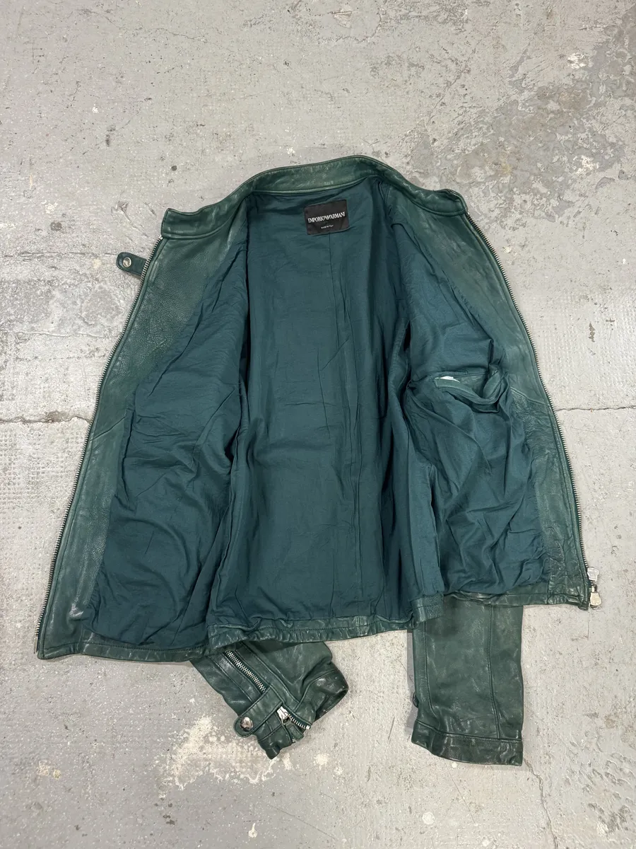 SS2012 Emporio Armani Pure Raw Green Leather Jacket - Image 7