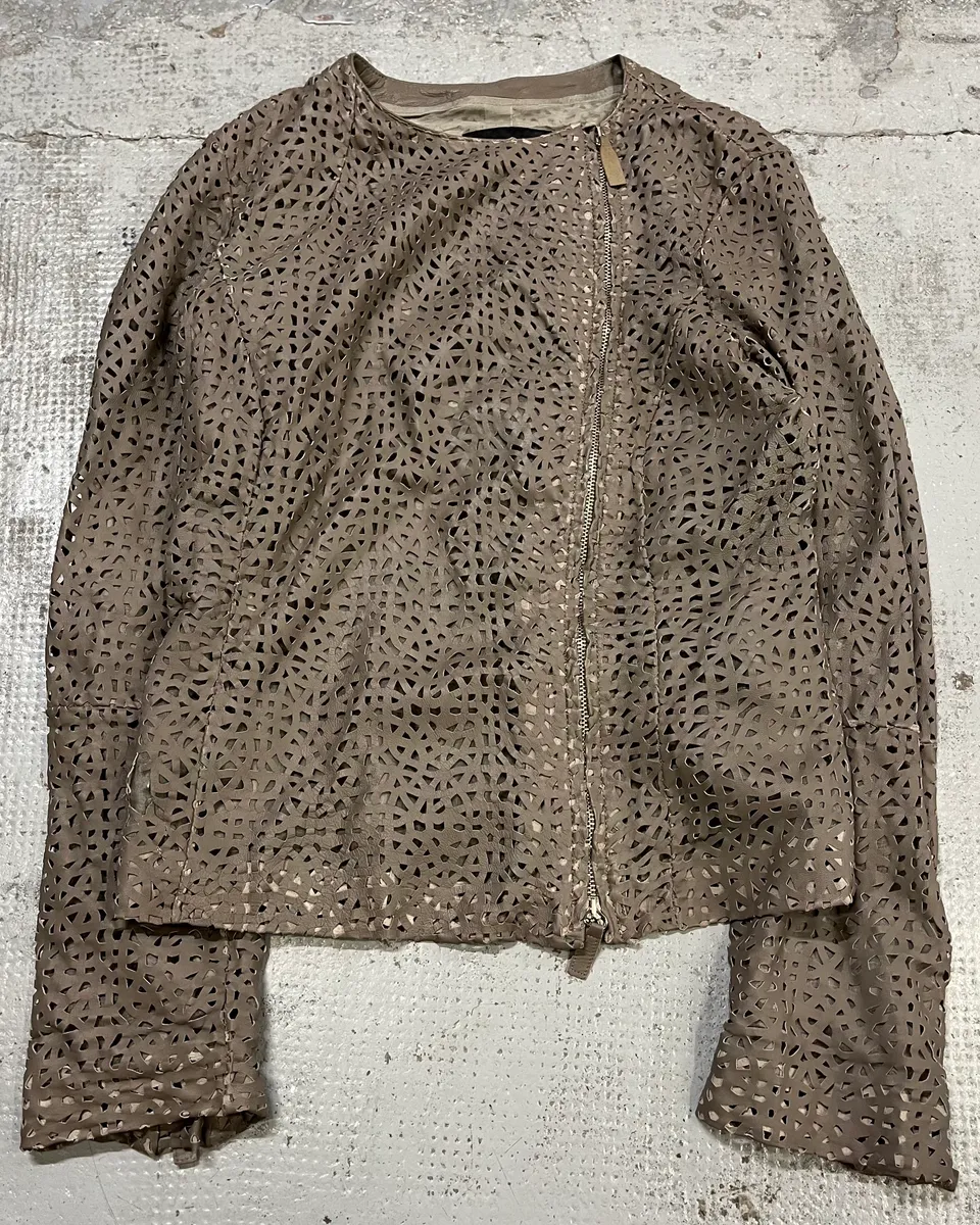 SS2012 Emporio Armani Taupe Perforated Leather Jacket - Image 4