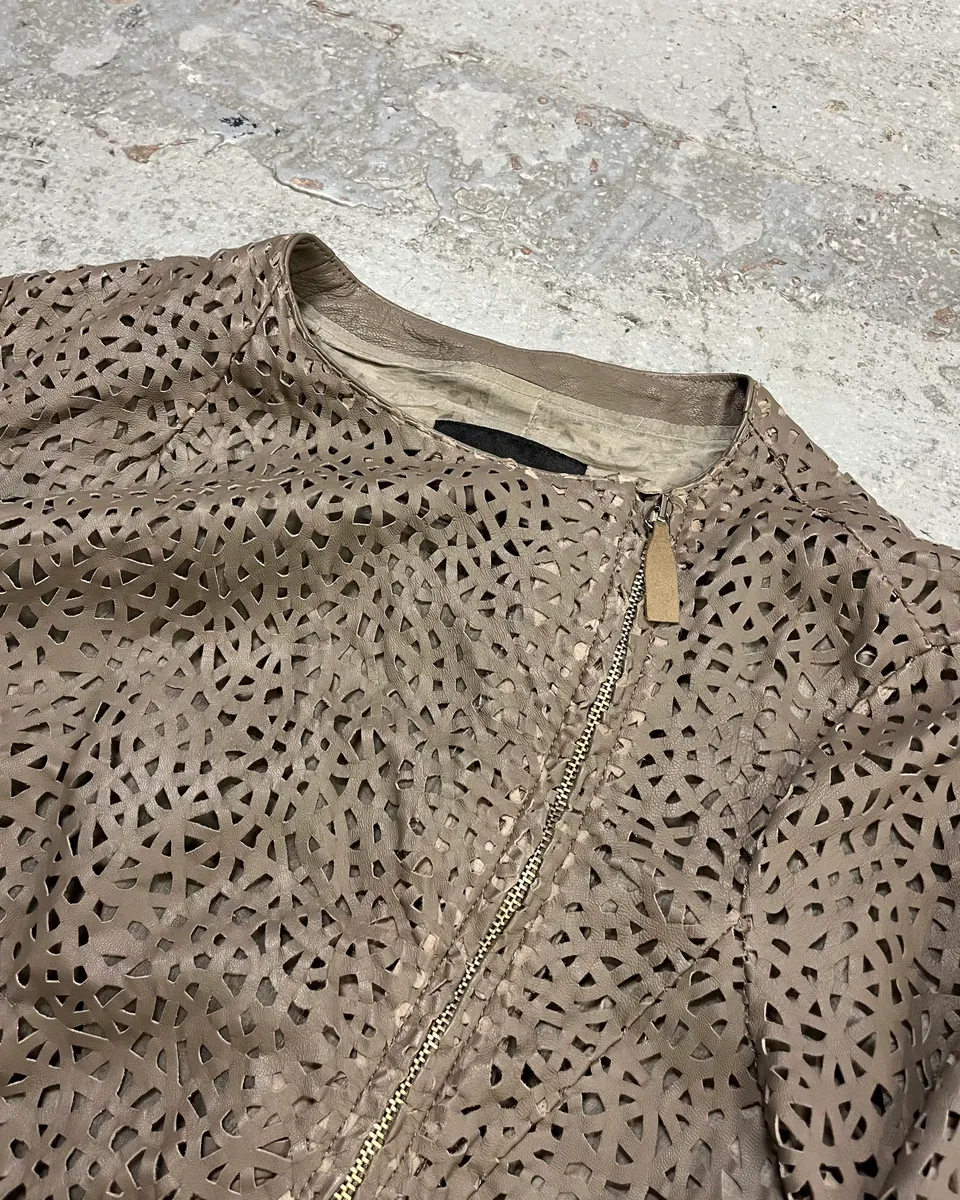 SS2012 Emporio Armani Taupe Perforated Leather Jacket - Image 5