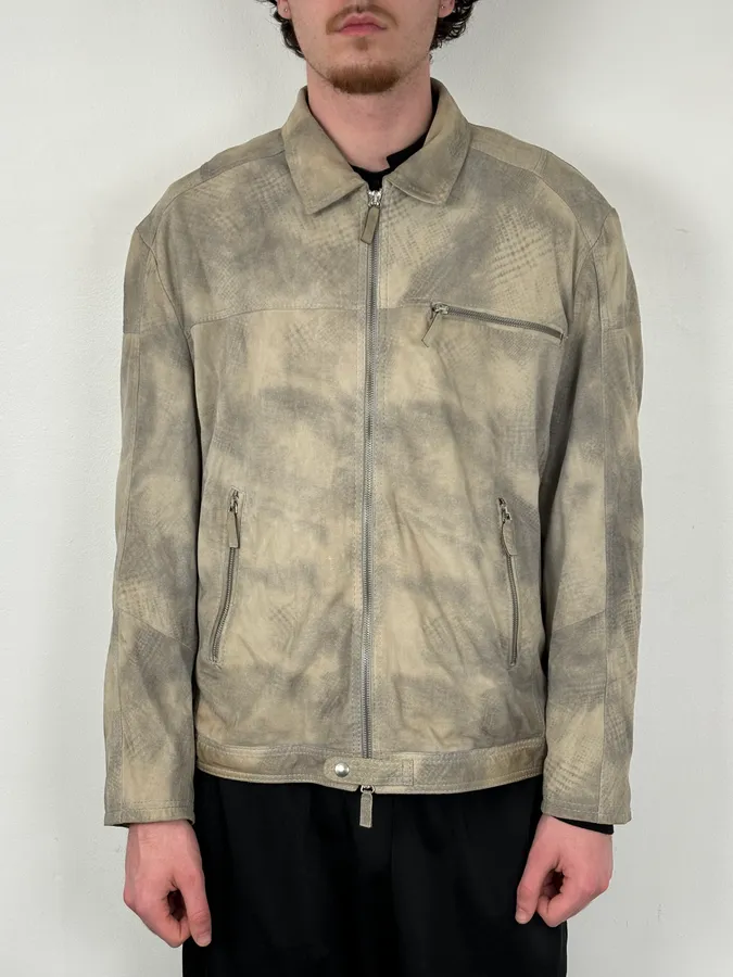 SS2012 Giorgio Armani Beige Grey Eroded Suede Leather Brut Jacket - Image 2