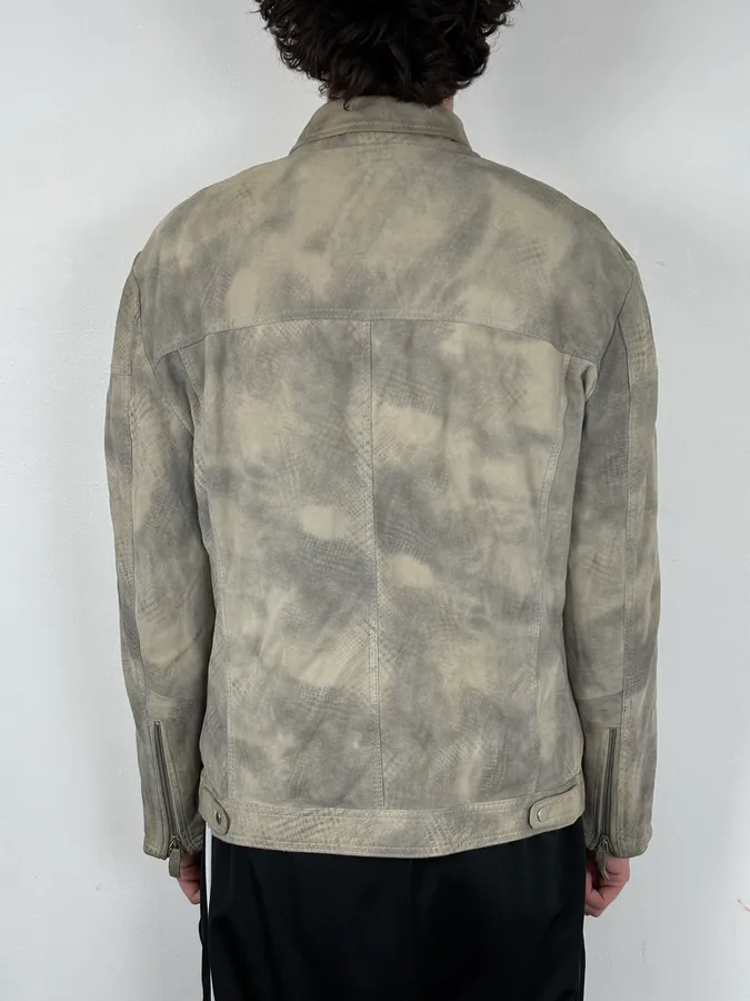SS2012 Giorgio Armani Beige Grey Eroded Suede Leather Brut Jacket - Image 3