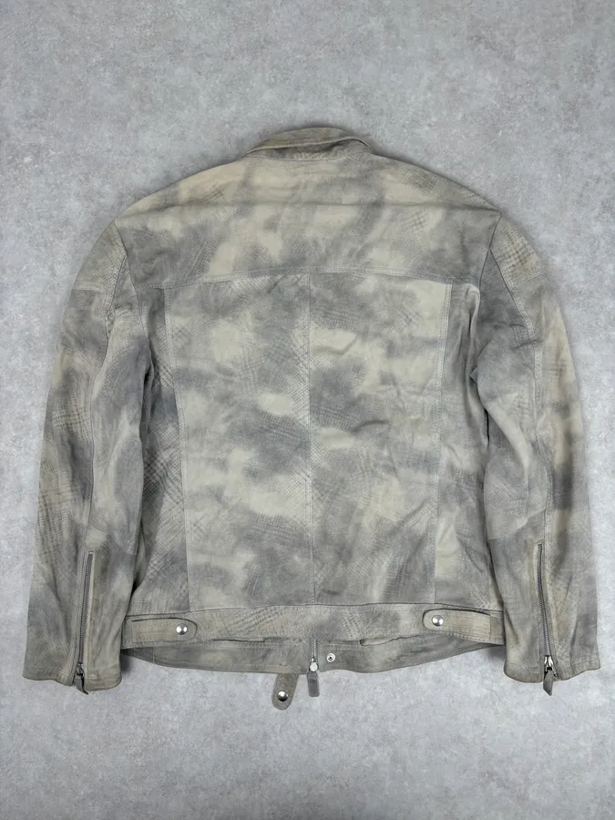 SS2012 Giorgio Armani Beige Grey Eroded Suede Leather Brut Jacket - Image 5