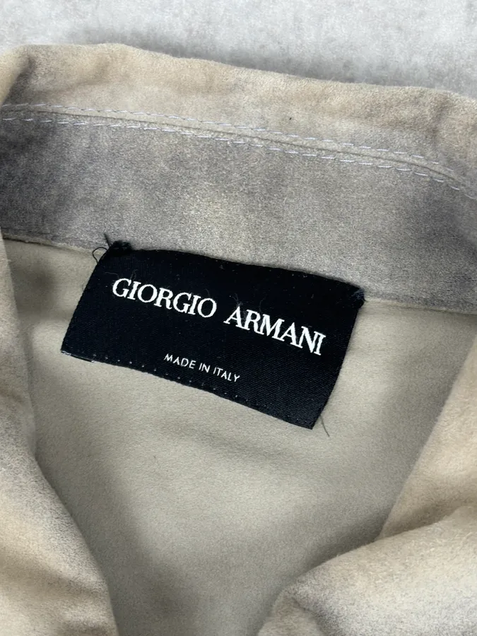 SS2012 Giorgio Armani Beige Grey Eroded Suede Leather Brut Jacket - Image 8