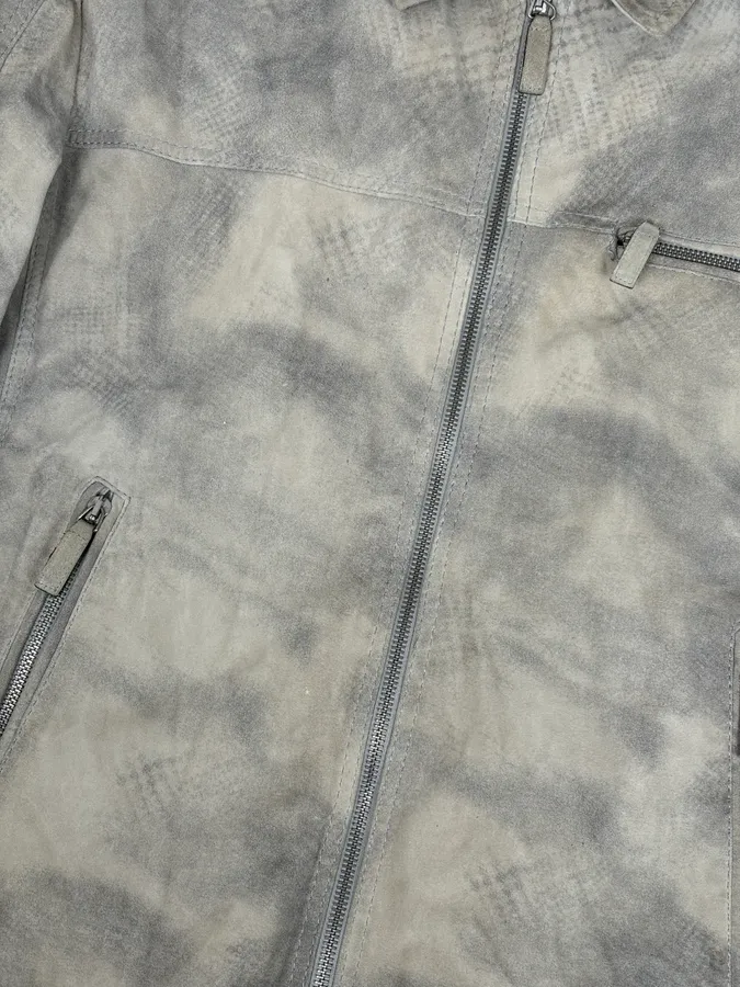 SS2012 Giorgio Armani Beige Grey Eroded Suede Leather Brut Jacket - Image 9