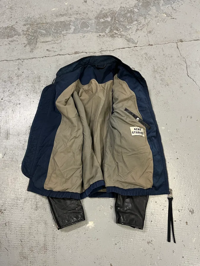 SS2013 Acne Studios Constrast Hybrid Leather & Nylon Navy Bomber Jacket - Image 9