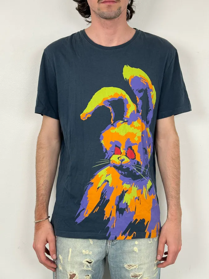 SS2013 Alexander McQueen Navy Multicolor Angry Rabbit T-Shirt - Image 2