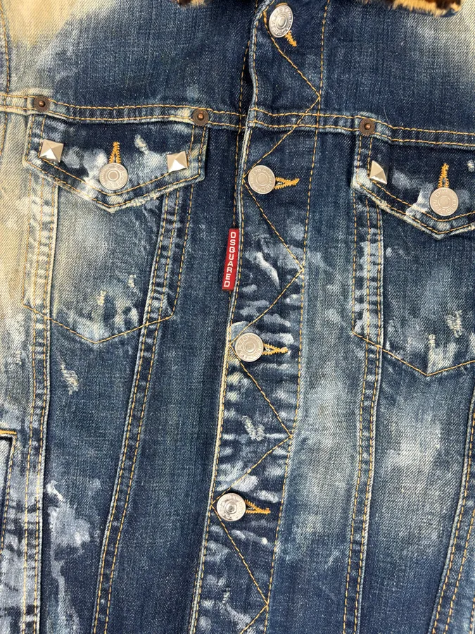 SS2013 Dsquared2 Blue Distressed Leopard Collar Denim Vest - Image 10