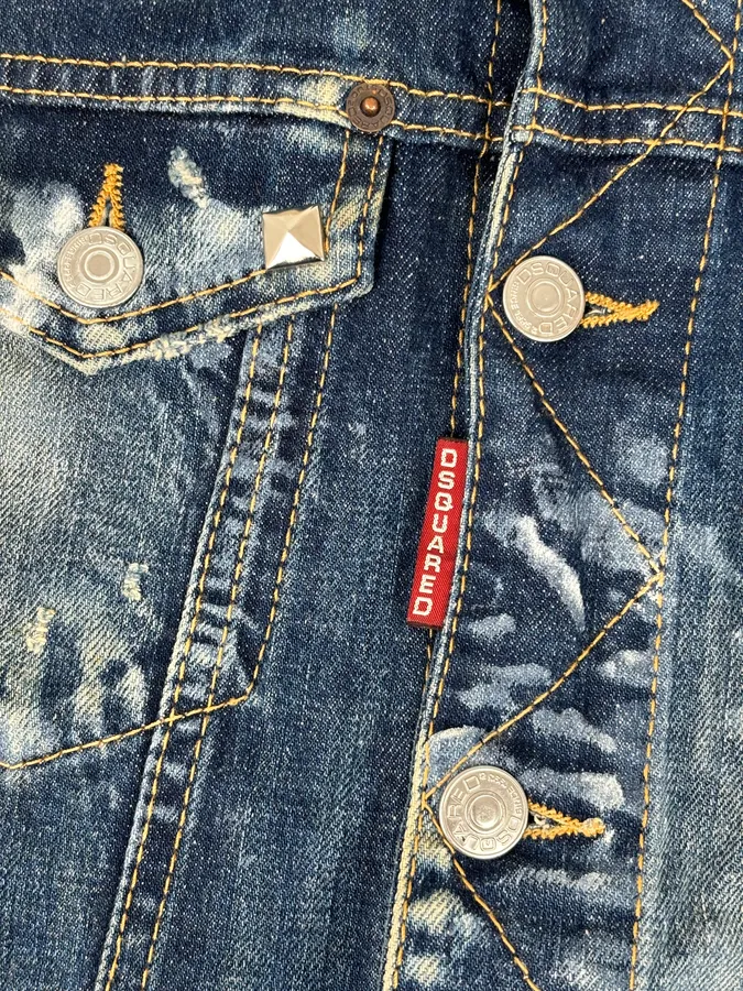 SS2013 Dsquared2 Blue Distressed Leopard Collar Denim Vest - Image 11