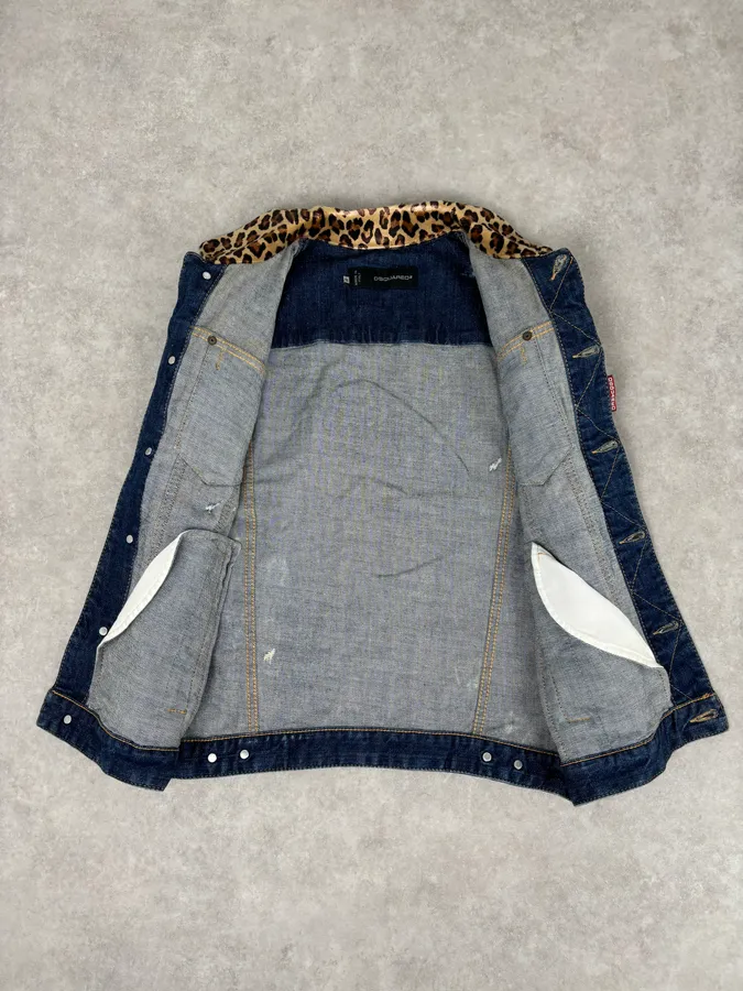 SS2013 Dsquared2 Blue Distressed Leopard Collar Denim Vest - Image 8