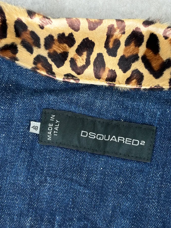 SS2013 Dsquared2 Blue Distressed Leopard Collar Denim Vest - Image 9