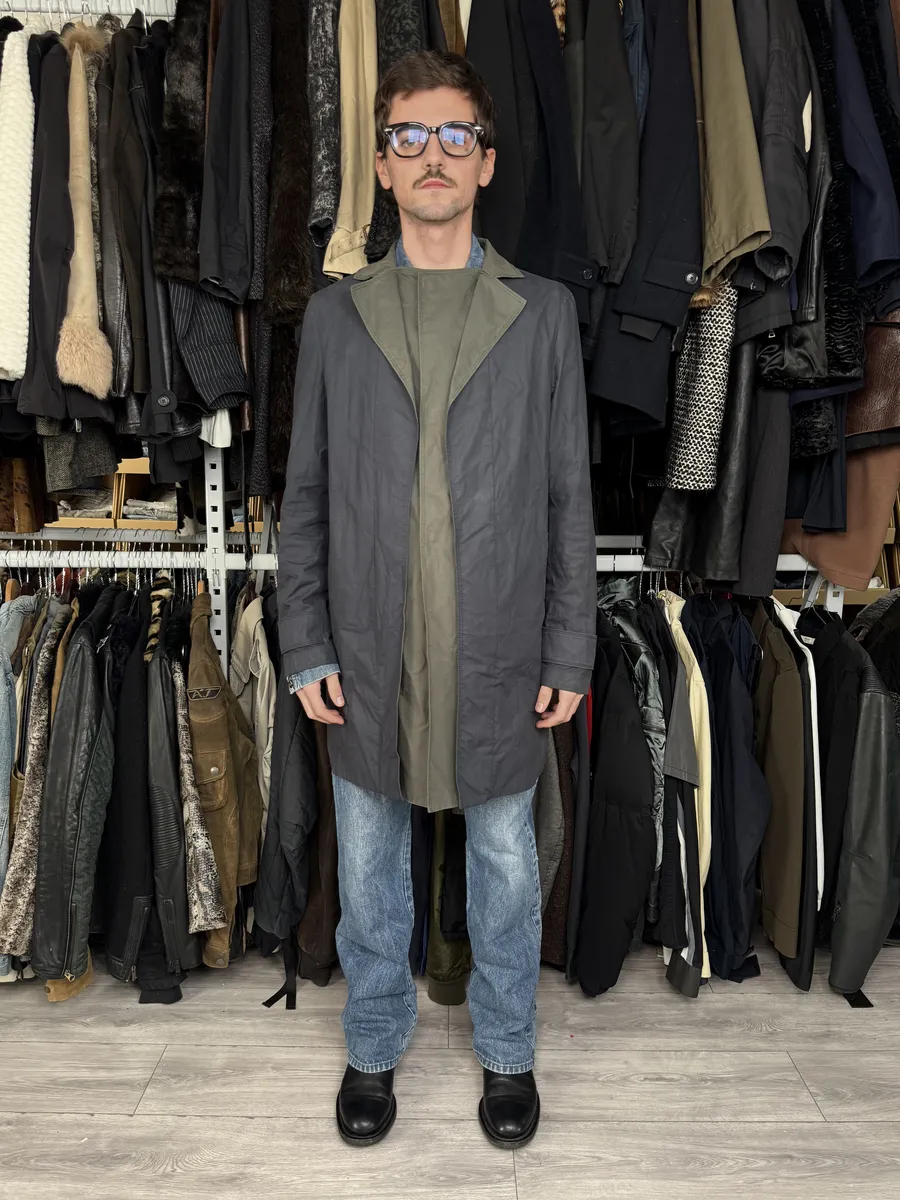 SS2013 Emporio Armani Navy Military Green Layering Trench Coat - Image 2