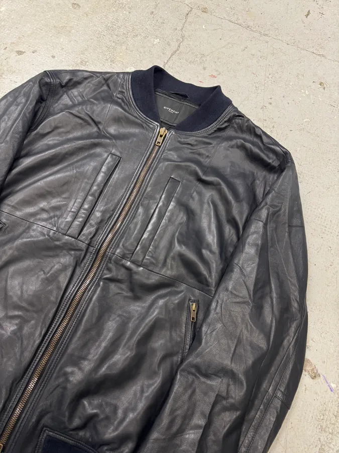 SS2013 Givenchy Navy Lamb Leather Bomber Jacket - Image 2
