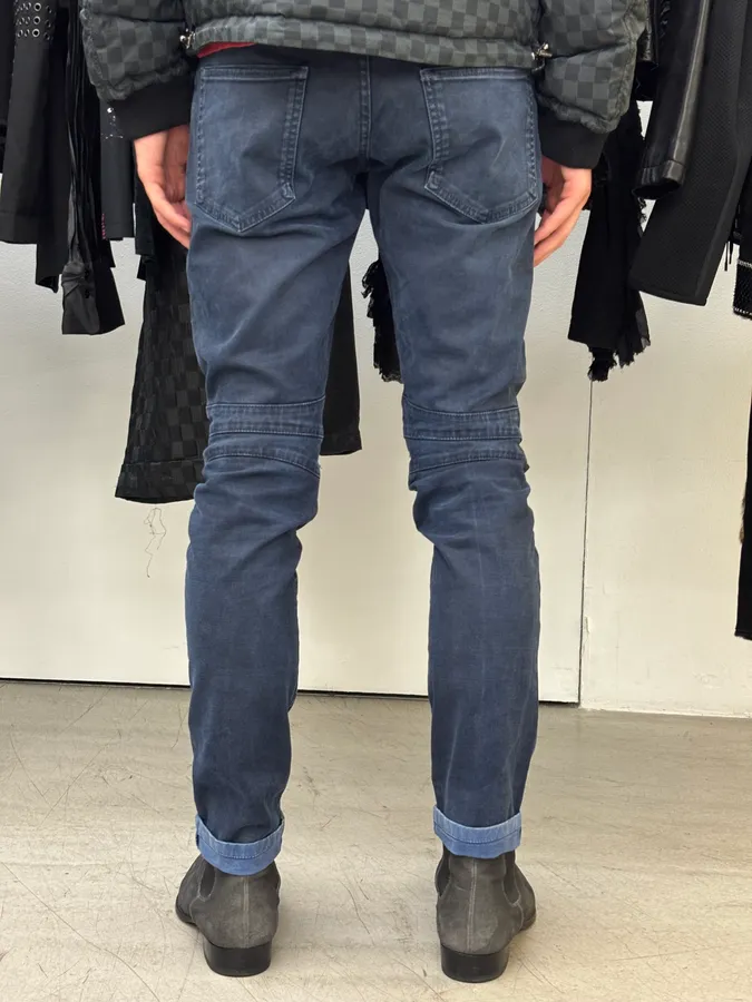 SS2013 Pierre Balmain Biker Navy Denim Jeans - Image 4