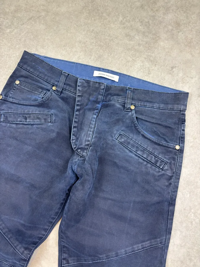 SS2013 Pierre Balmain Biker Navy Denim Jeans - Image 5