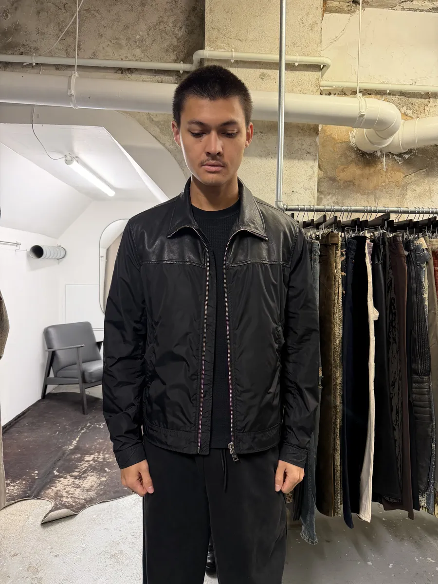 SS2013 Prada Black Hybrid Leather Nylon Jacket - Image 4