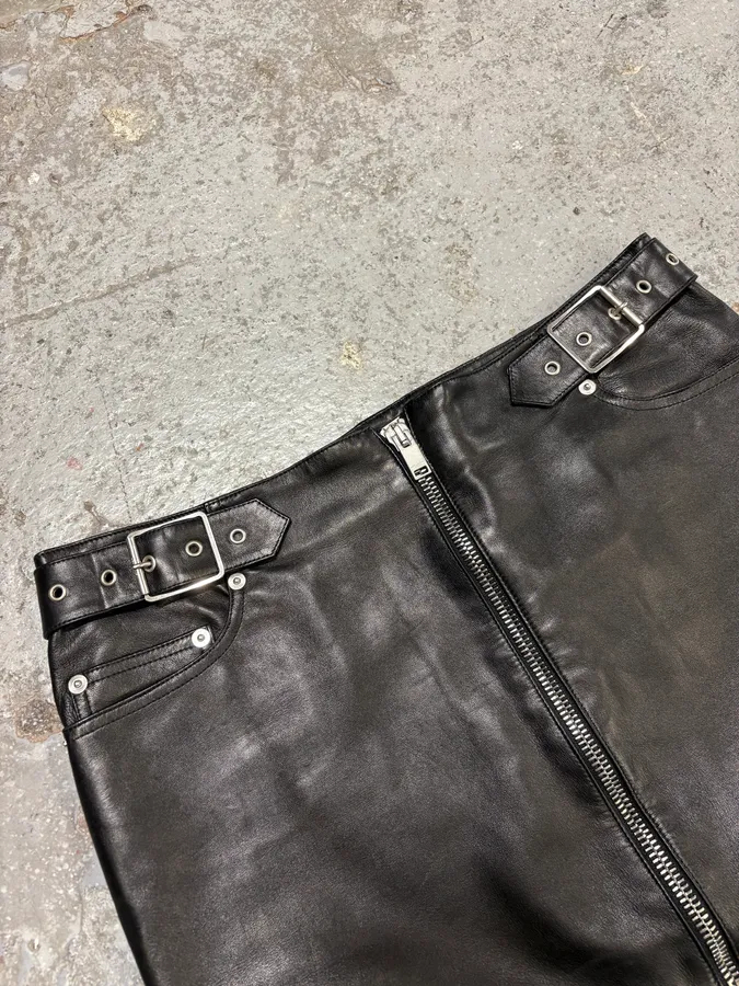 SS2013 Saint Laurent Black Zip Rock Leather Skirt - Image 3