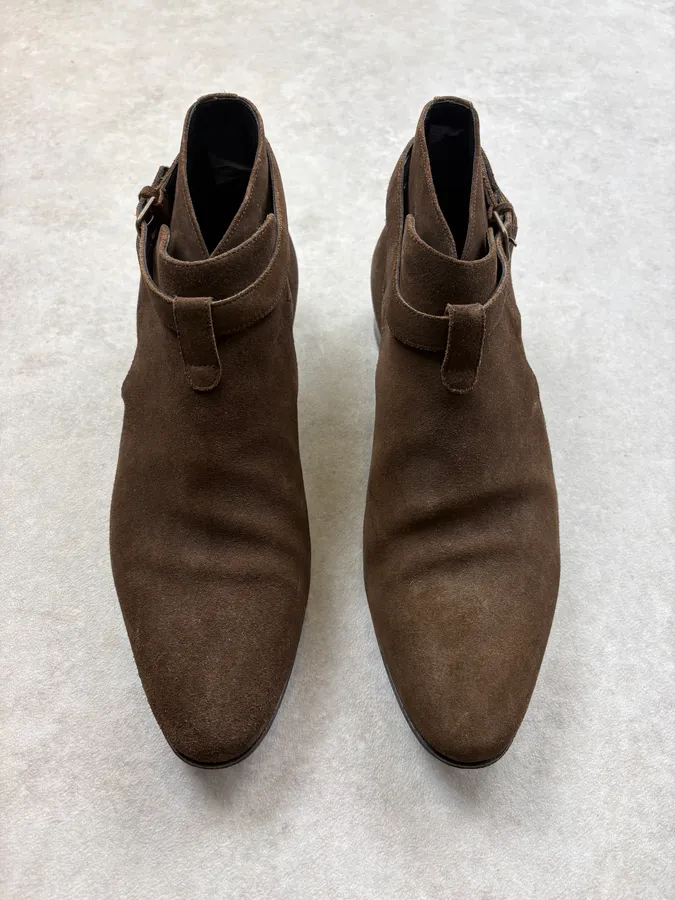 SS2013 Saint Laurent Brown Suede Ankle Leather Boots - Image 2