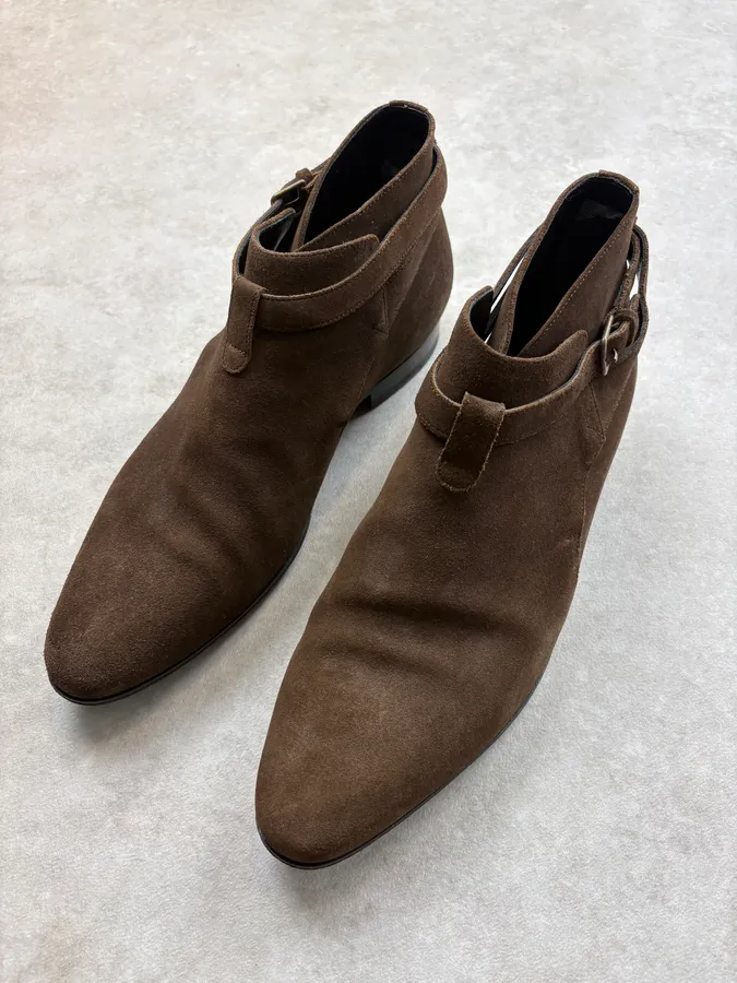 SS2013 Saint Laurent Brown Suede Ankle Leather Boots - Image 3