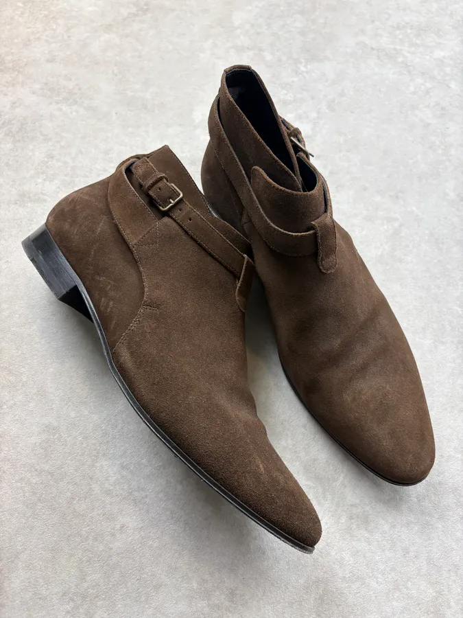 SS2013 Saint Laurent Brown Suede Ankle Leather Boots - Image 5
