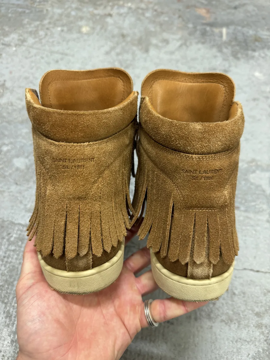 SS2013 Saint Laurent Paris Camel Suede Fringe Sneakers - Image 5