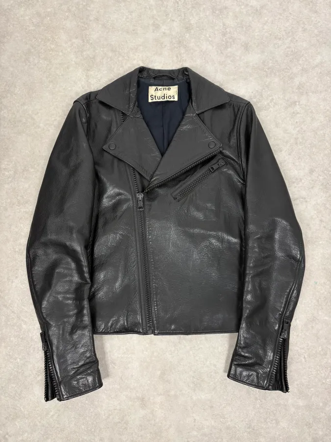 SS2014 Acne Studios Black Leather Asymmetrical Biker Jacket