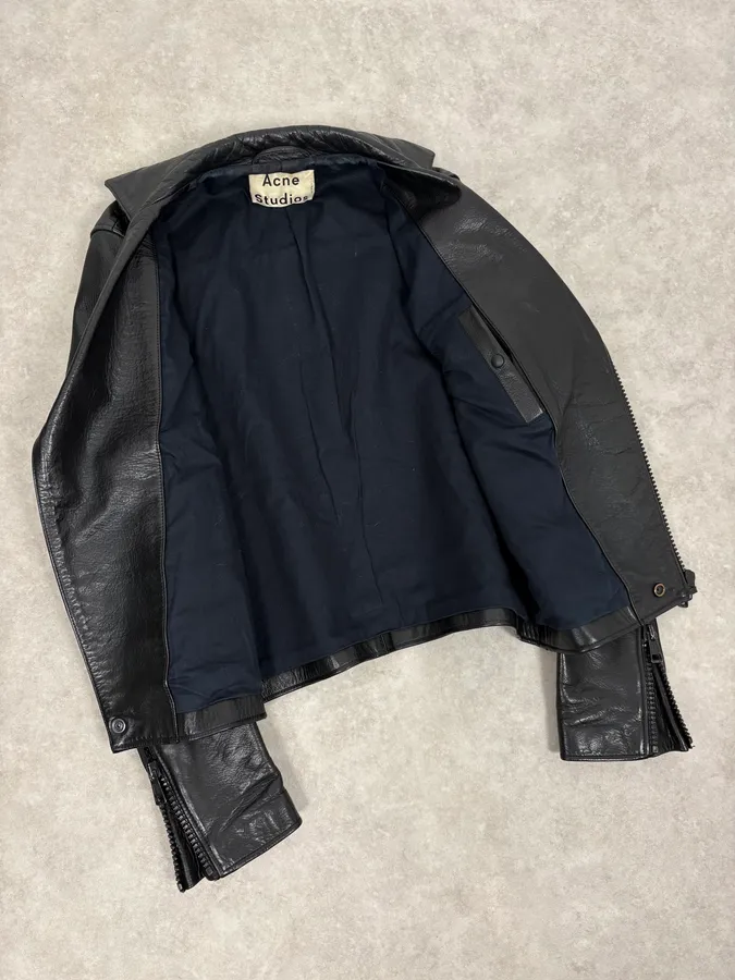 SS2014 Acne Studios Black Leather Asymmetrical Biker Jacket - Image 7